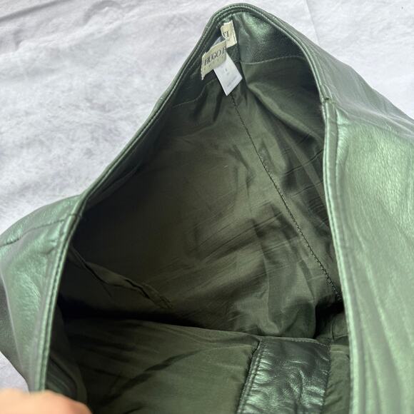 Women's Vintage 90's Hugo Buscatti Shiny Green Leather Casual Pants Sz 4 Tall - Picture 6 of 8